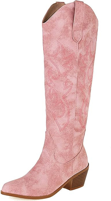 Erocalli Cowboy Boots for Women Embroidered Pull-On Chunky Stacked Heel Cowgirl Knee High Western... | Amazon (US)