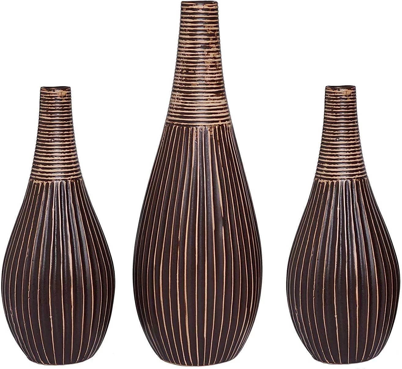 Hosley Set of 3 Brown Textured Ceramic Cute Bud Vase Set - Walmart.com | Walmart (US)