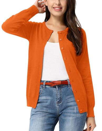 GRACE KARIN Orange Cardigan for Women Dressy Button Down Lightweight Cardigan Sweater Tops M | Amazon (US)