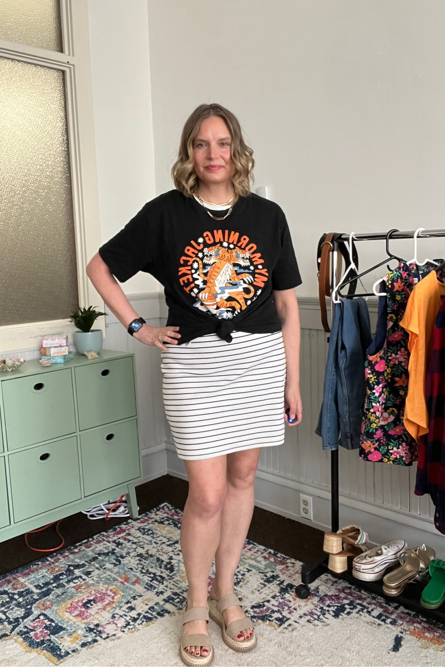 Capsule outfit formula: Striped dress, graphic t-shirt & sandals 

#LTKcurves #LTKSeasonal #LTKstyletip