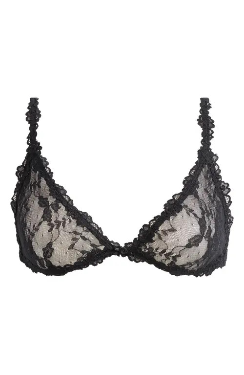 SKIMS Stretch Lace Triangle Bralette in Soot at Nordstrom, Size 4 X | Nordstrom