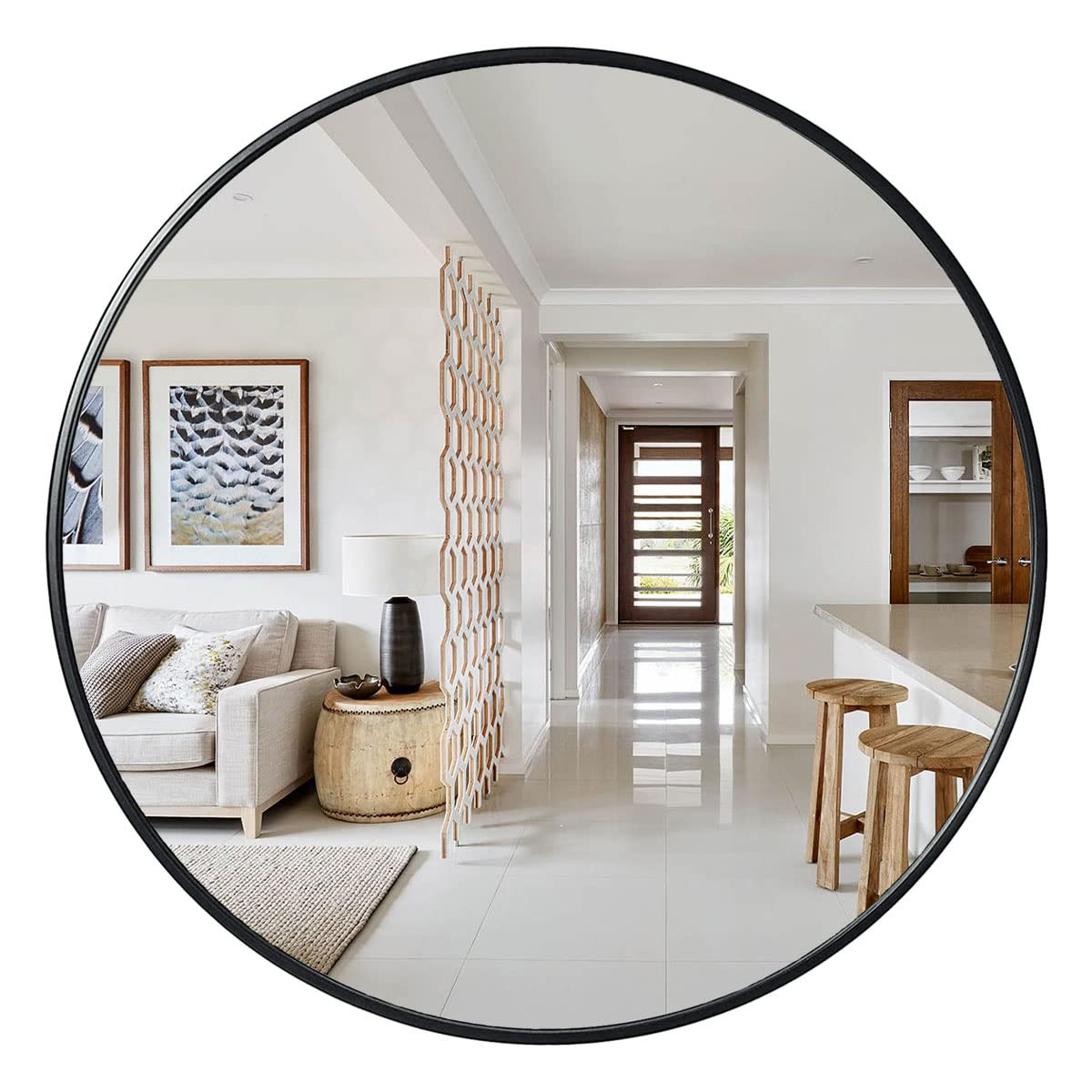 Large Round Mirror 48 Inch Black Mirror for Wall Metal Frame Modern Vanity Mirror Oversized Circle Mirror for Bathroom Living Room Entryway | Amazon (US)