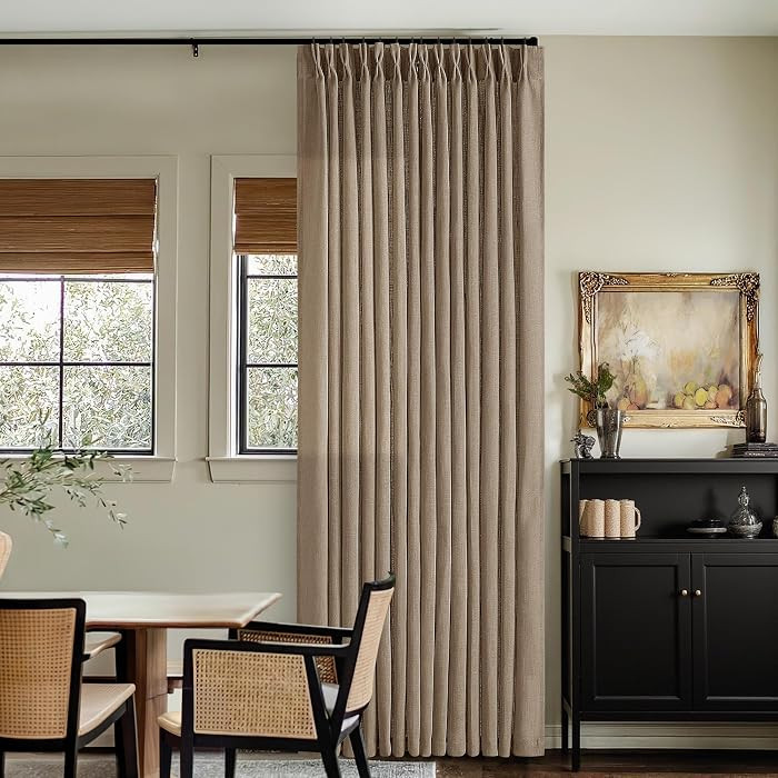 Tan Brown Linen Pinch Pleated Curtains 2 Panels Living Room Bedroom Light Filtering Drapes 108 In... | Amazon (US)