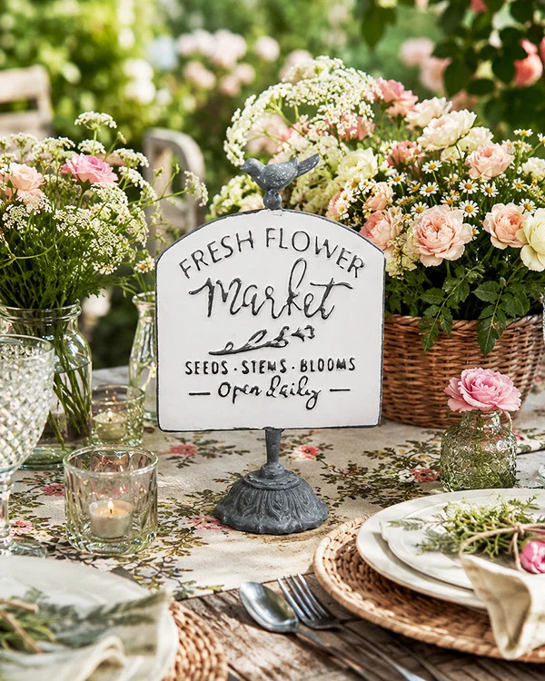 White Metal Fresh Flower Market Tabletop Sign | Decor Steals