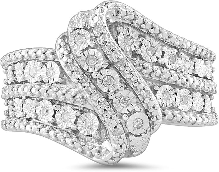 Amazon Collection Sterling Silver Diamond 3 Row Twist Fashion Band Ring (1/10 cttw) | Amazon (US)