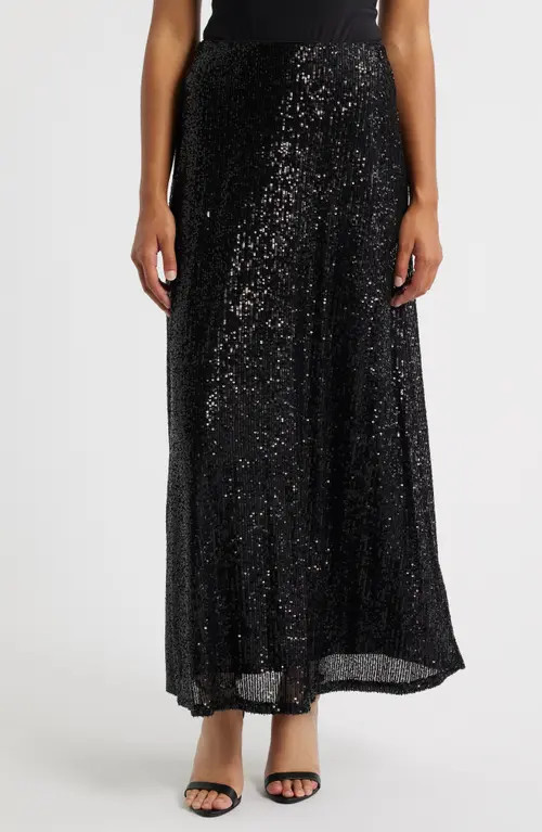 Anne Klein Pull-On Sequin Maxi Skirt in Anne Black at Nordstrom, Size Medium | Nordstrom