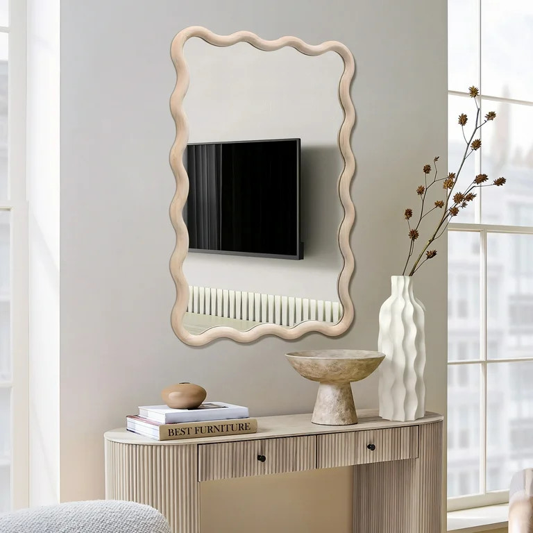 LuxenHome 39.25-Inch Tall Rectangular Natural Pine Wood Decorative Frame Accent Wall Mirror | Walmart (US)