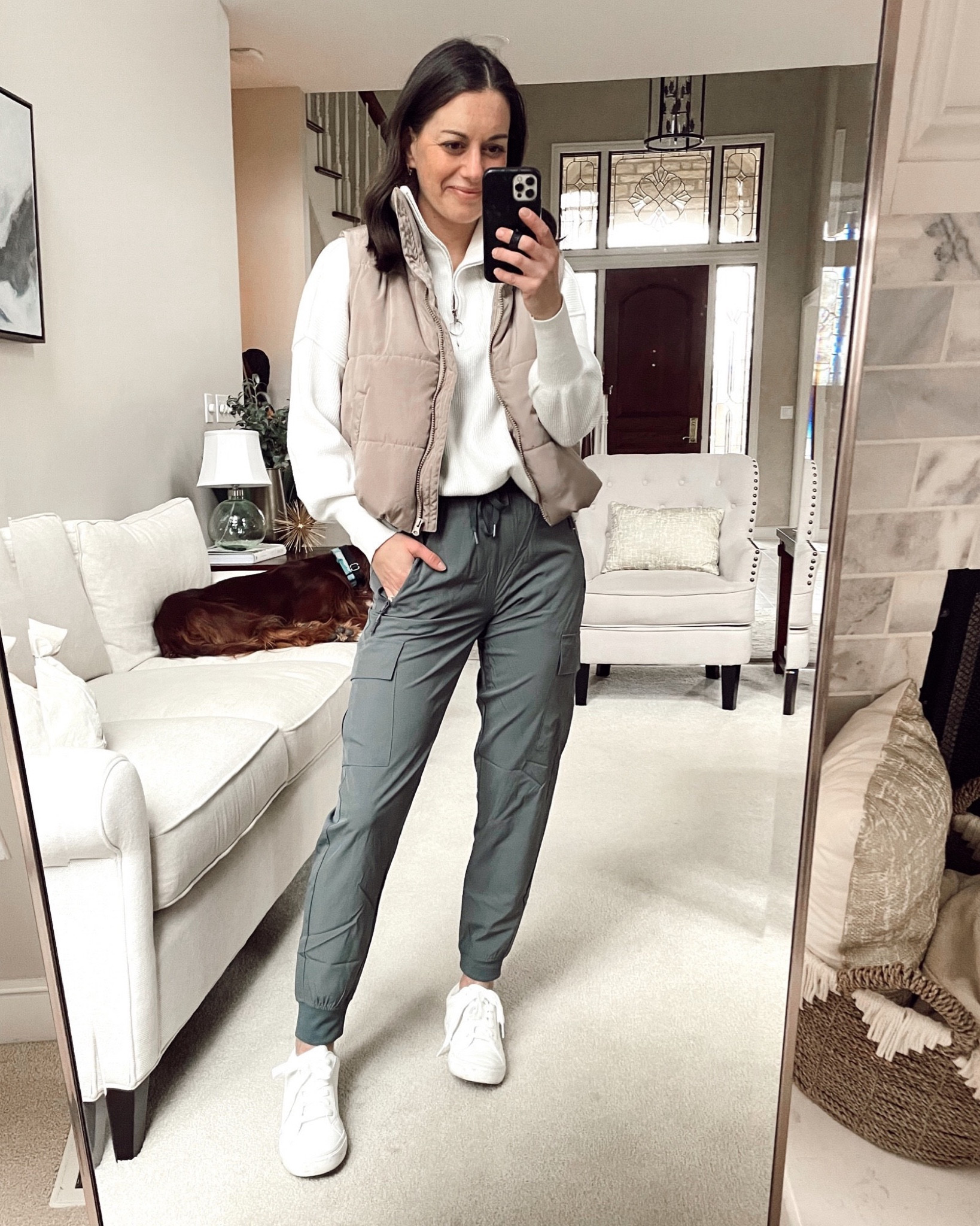 Amazon outfit idea - cargo joggers run true to size, wearing a small. Amazon sweater runs true to size - Amazon puffer vest runs true to size . 

Travel outfit, winter outfit



#LTKfindsunder50 #LTKSeasonal #LTKover40