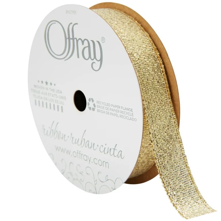 Offray Ribbon, Gold 5/8 inch Galena Metallic Ribbon, 12 feet - Walmart.com | Walmart (US)