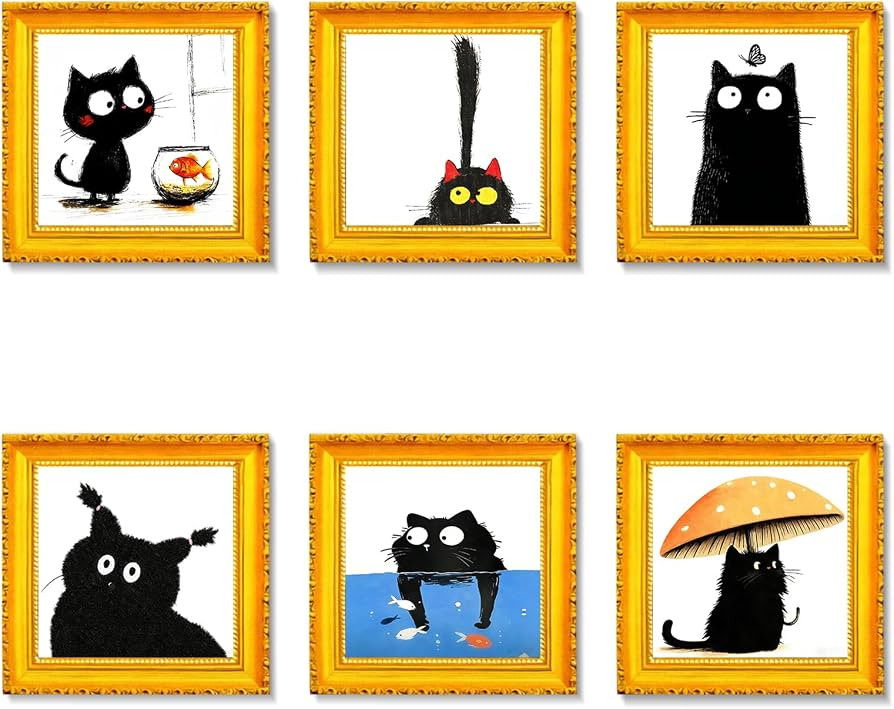 Cute Black Cat Fridge Magnets Black White 3D Wood Magnet Funny Art Frame Designs Decorations for ... | Amazon (US)