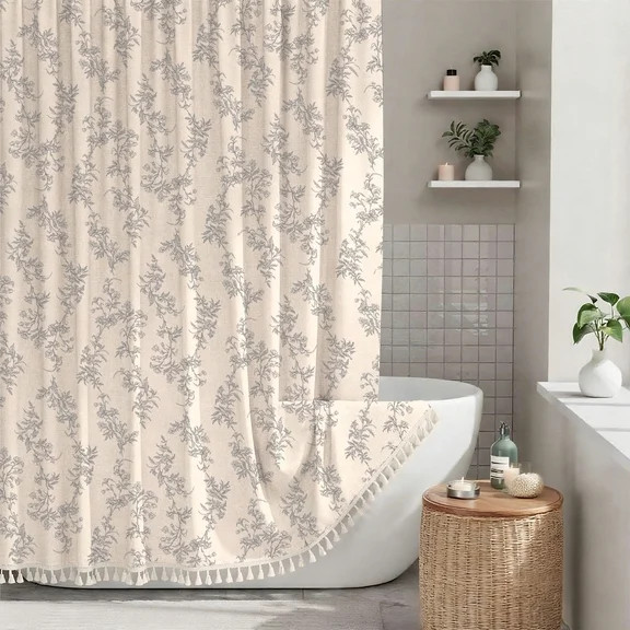 Sanmadrola Blue Shower Curtain Floral Plant Shower Curtain Set with Tassels, Heavy Duty Faux Cott... | Walmart (US)