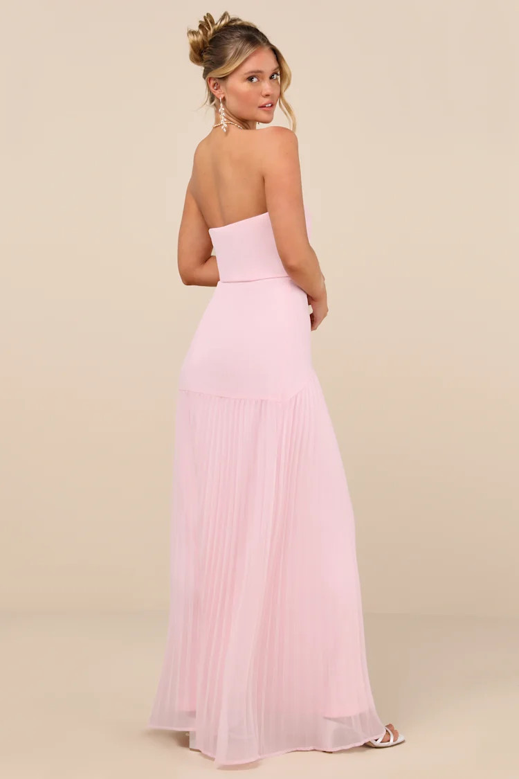 Celebratory Aesthetic Blush Pink Pleated Strapless Maxi Dress | Lulus