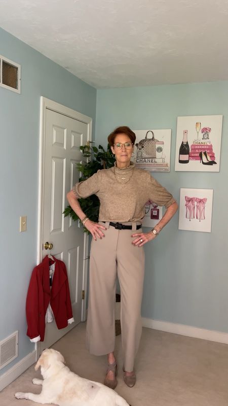 A classic monochromatic look ready for the office with my Gibsonlook elevated tee shirt with puff sleeves and a ruffle collar paired with my Gibsonlook knit moto jacket and khaki pants and taupe shoes.

#LTKworkwear #LTKover40 #LTKBacktoSchool