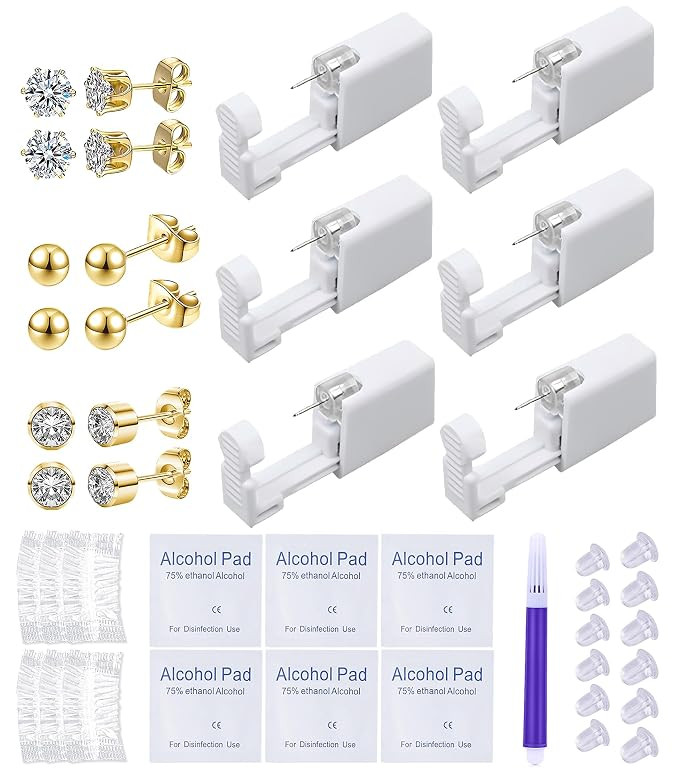 Ear Piercing Kit Disposable Ear Cartilage Piercing Gun Kit with Sterile CZ Studs Easy and Safe Ea... | Amazon (US)