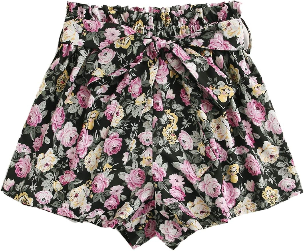 Milumia Women Boho Shorts Elastic Waist Loose Fit Casual Belted Wide Leg Shorts | Amazon (US)