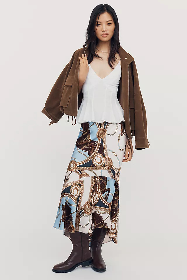 Bias-Cut Satin Midi Skirt | Anthropologie (US)