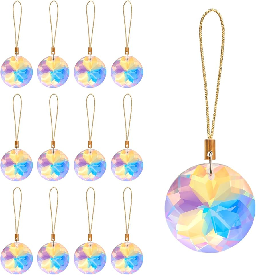 12 Pcs Crystal Glass Christmas Balls Ornaments, 1.18″ Mini Round Prism Flower Xmas Tree Decorat... | Amazon (US)