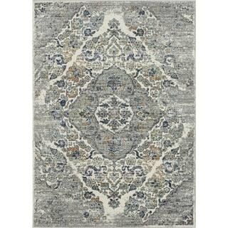 Victoria Collection Distressed Steel 6x9 Oriental Floral Polypropylene Area Rug 4620 Steel 6x9 - ... | The Home Depot