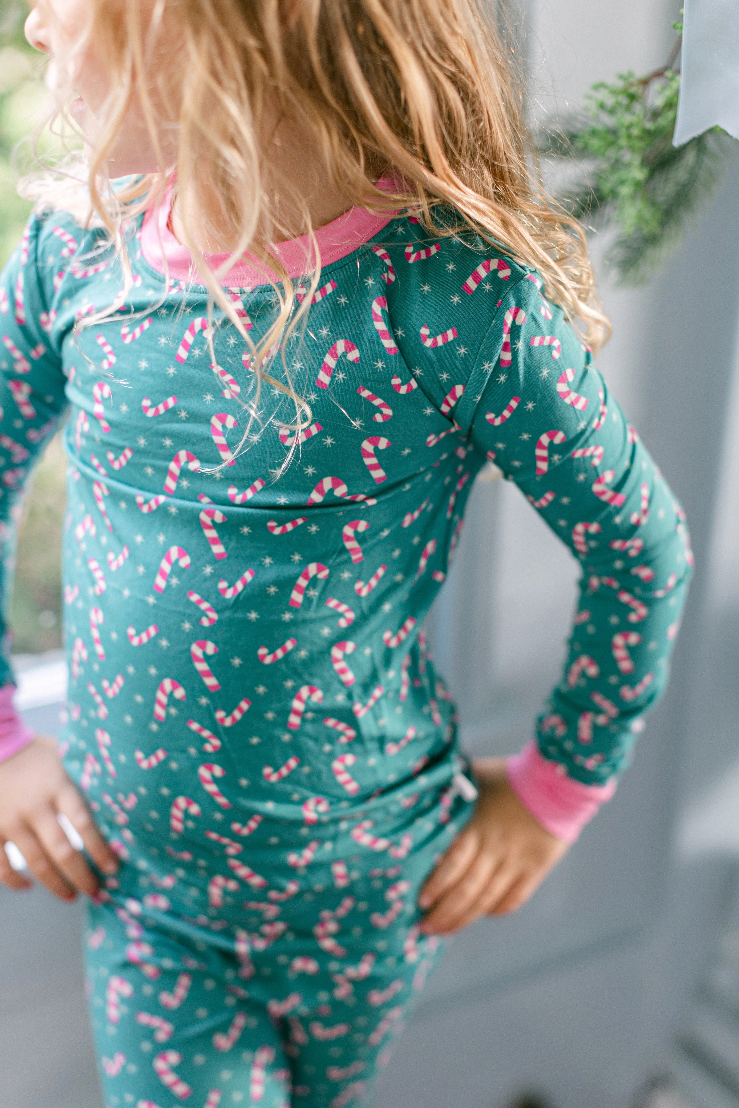 Pink and Green Candy Cane Premium PJ Set | Poppy Kids Co