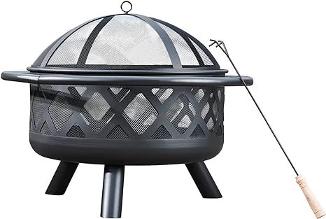Teamson Home Steel Wood Burning Fire Pit with Spark Screen and Fireplace Poker for Outdoor Patio ... | Amazon (US)