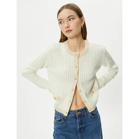 Knit Cardigan Gold Button Detail Pockets Round Neck Long Sleeve | Walmart (US)