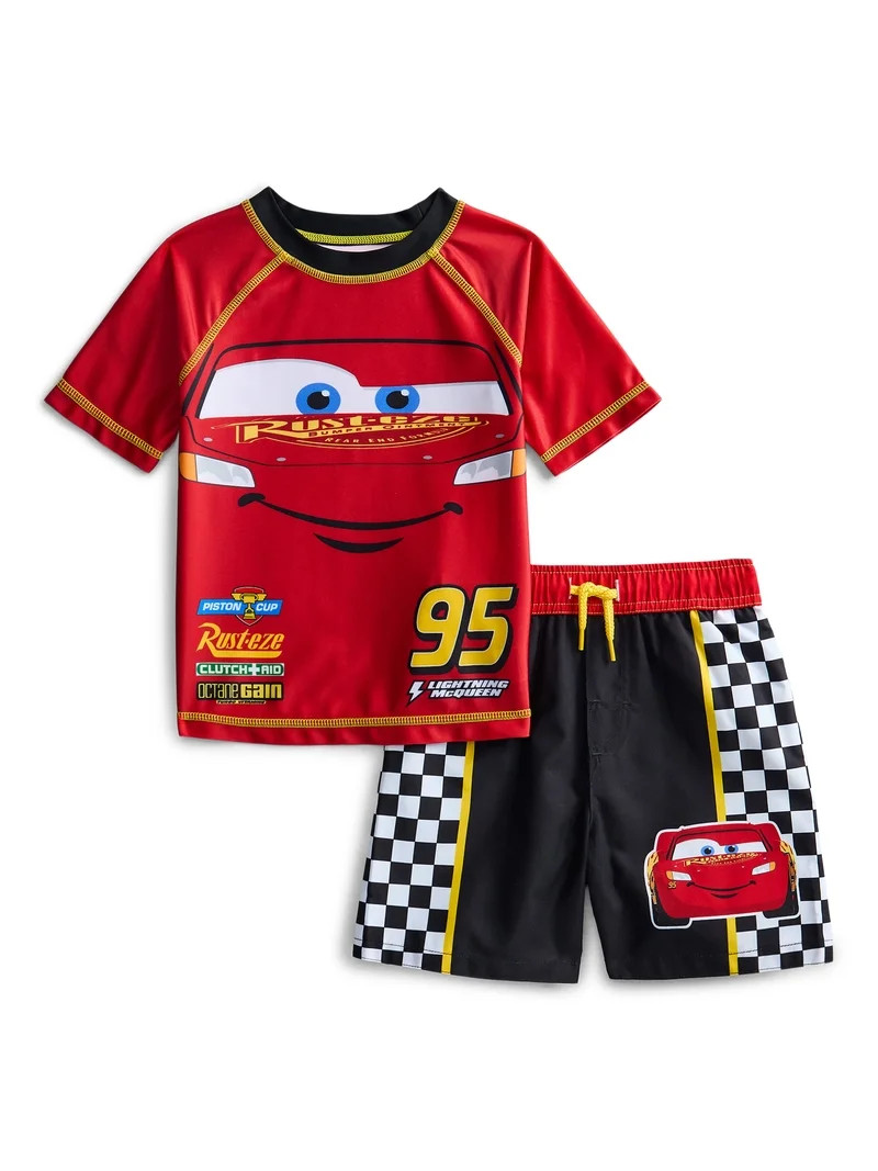 Cars Toddler Boys Character Rash Guard Top and Swim Shorts Set, 2-Piece, Size 12M-5T | Walmart (US)