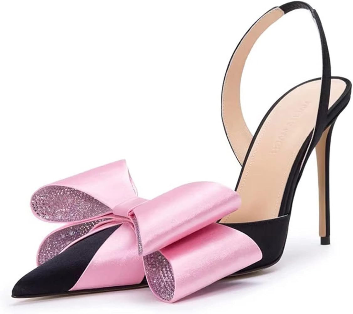 THESHY Womens Pointed Toe Stiletto High Heel Pumps Satin Bow Rhinestones Slingback Pull on Fashio... | Amazon (US)