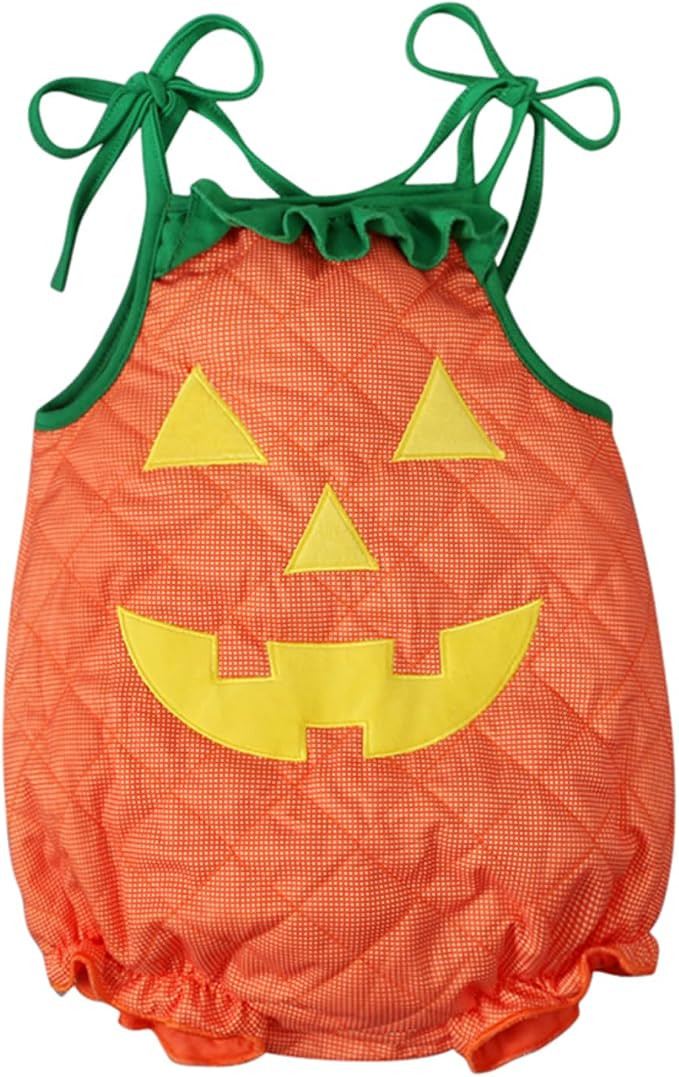 BOIBOKOKO Toddler Baby Boy Girl Halloween Outfit Sleeveless Pumpkin Romper Bodysuit Cute Pumpkin ... | Amazon (US)