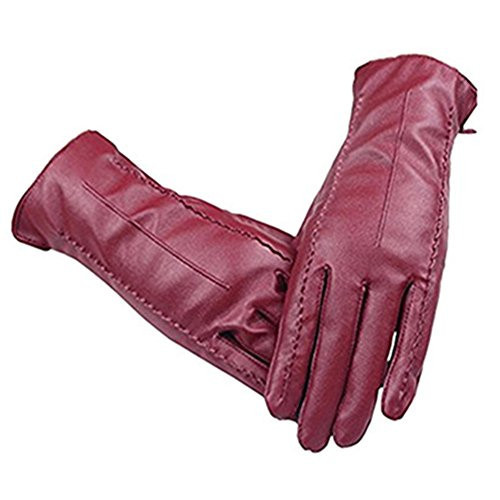 Women's Touchscreen Texting Driving Winter Warm Red PU Leather Gloves By Long Keeper,Red Wine,Medium | Amazon (US)