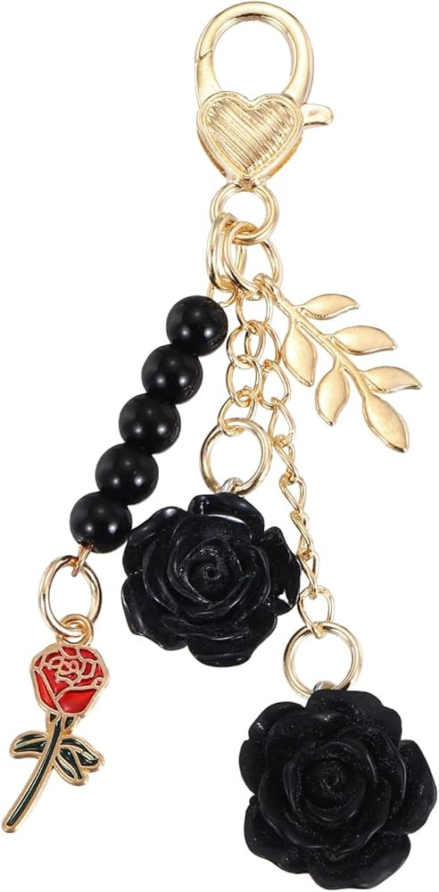 MECCANIXITY Flower Charm Keychain, Cute Resin Rose Pendant Keychains Tassel Pearl Chain Keyring w... | Amazon (US)