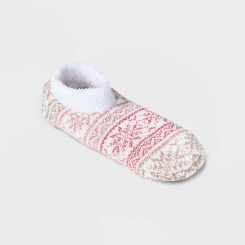 Women's Fair Isle Double Lined Cozy Booties - A New Day™ Pink 4-10 | Target