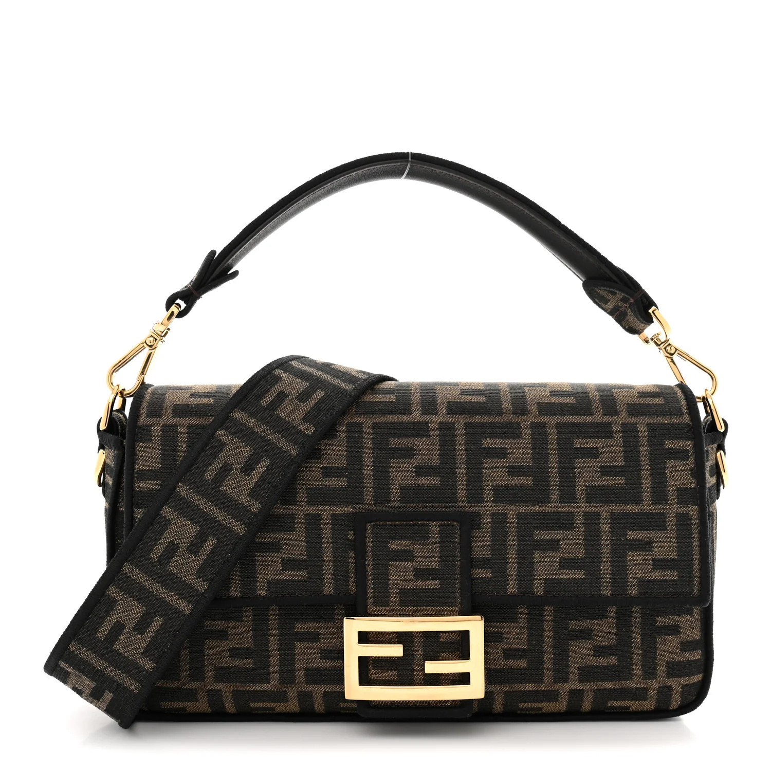 Fendi Fabric Jacquard FF 1974 Medium Baguette Tobacco Moro Black 1888394 | FASHIONPHILE (US)