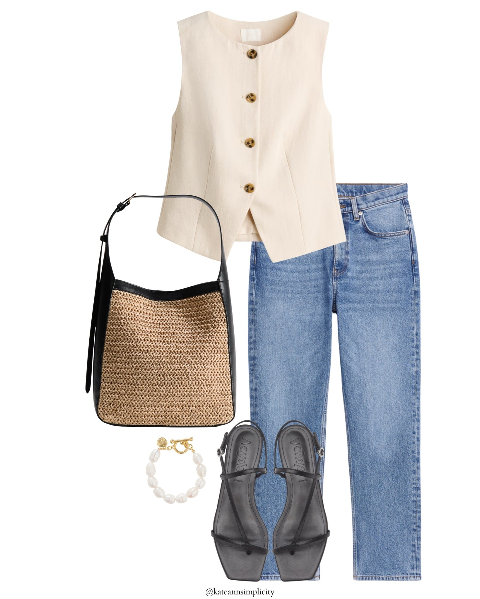 Summer outfit
Waistcoat 
Sandals and straw bag Beach

#LTKSeasonal #LTKOver40 #LTKMidsize