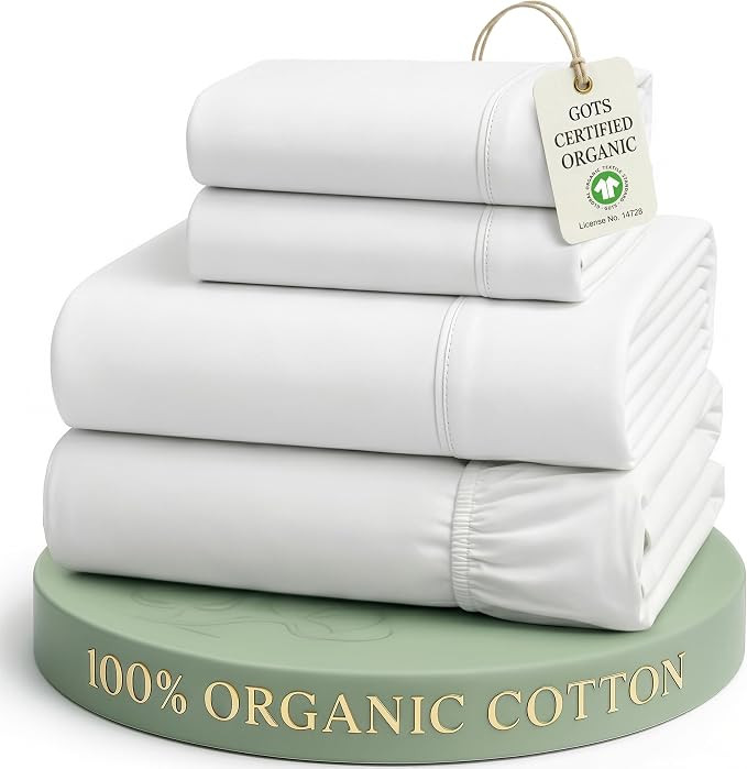 LANE LINEN Queen Sheets 100% Organic Cotton 4pc Percale Cooling - White | Queen Sheet Set, GOTS C... | Amazon (US)