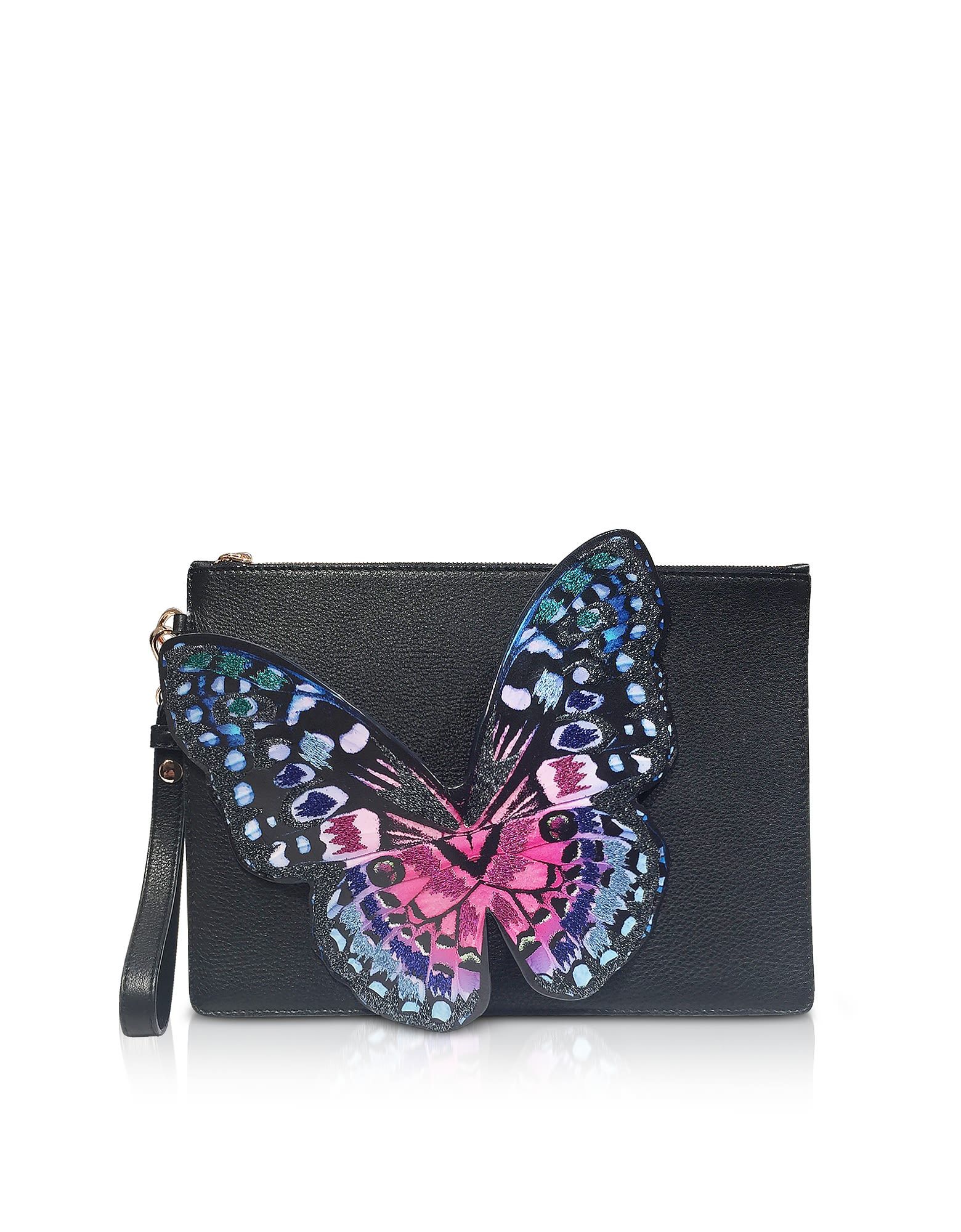 Sophia Webster Black Flossy Embroidered Butterfly Pouchette | Italist.com US