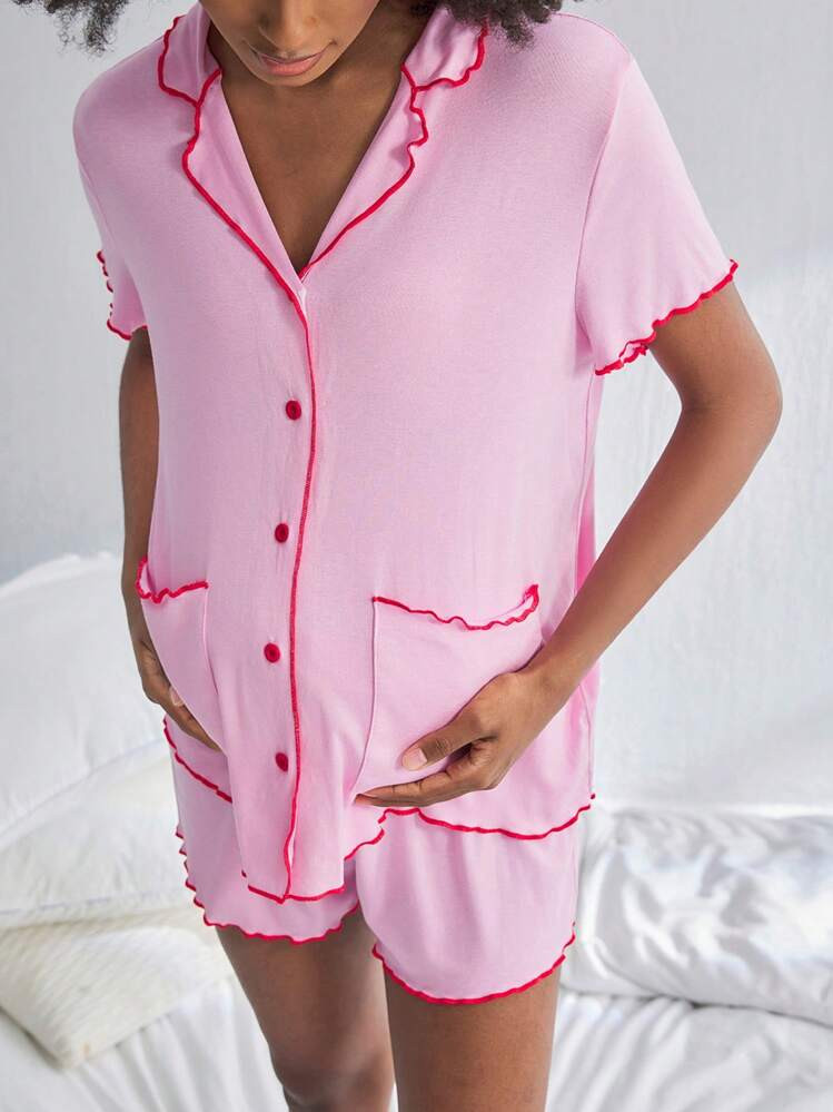 Moonlight&Mama Maternity Short Sleeve Nursing Pajama Set 2 Packs With Button,Lounge Set Fashion S... | SHEIN