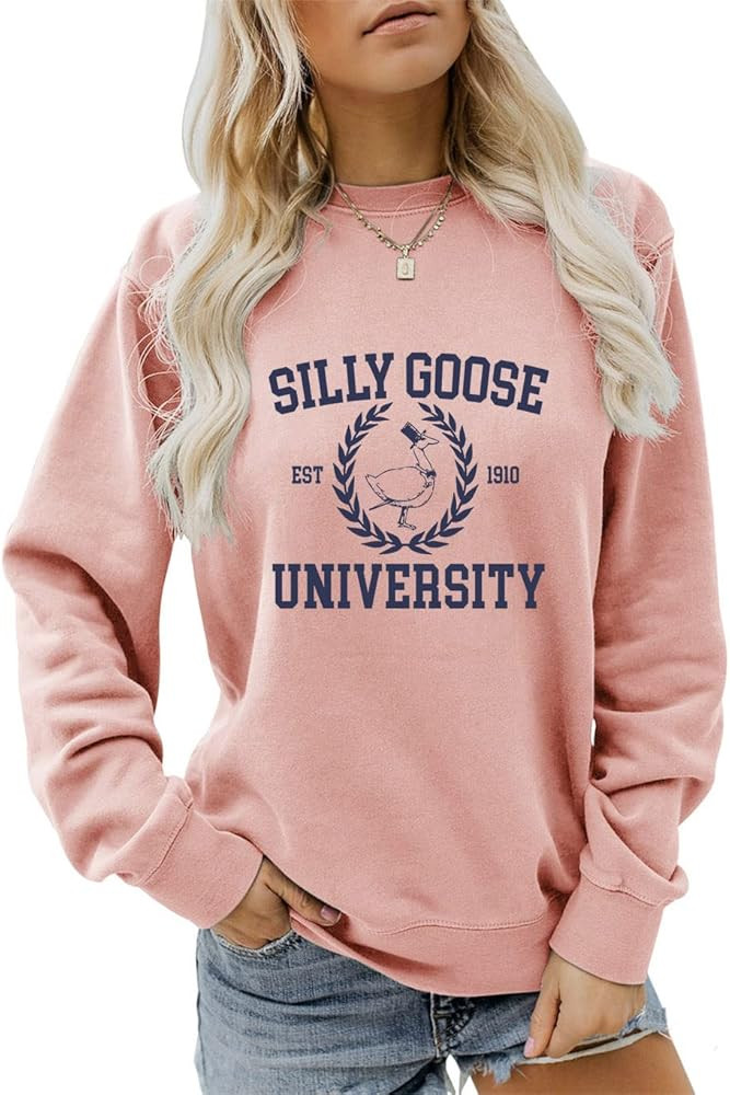 Womens Crewneck Funny Cute Silly Goose University Sweatshirt Christmas Sweater | Amazon (US)