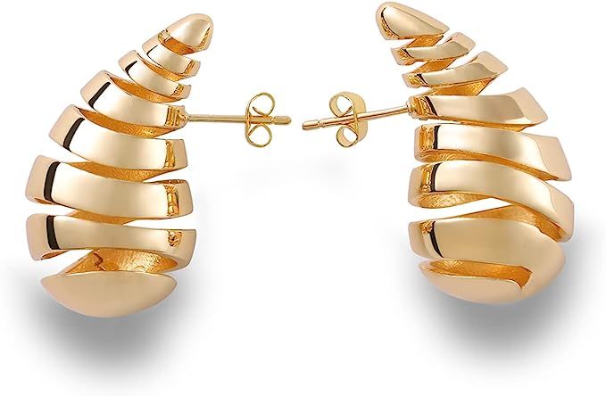 Apsvo Drop Earrings Spiral Chunky Gold Hoop Earrings Lightweight Dangle Earrings Teardrop Trendy ... | Amazon (US)