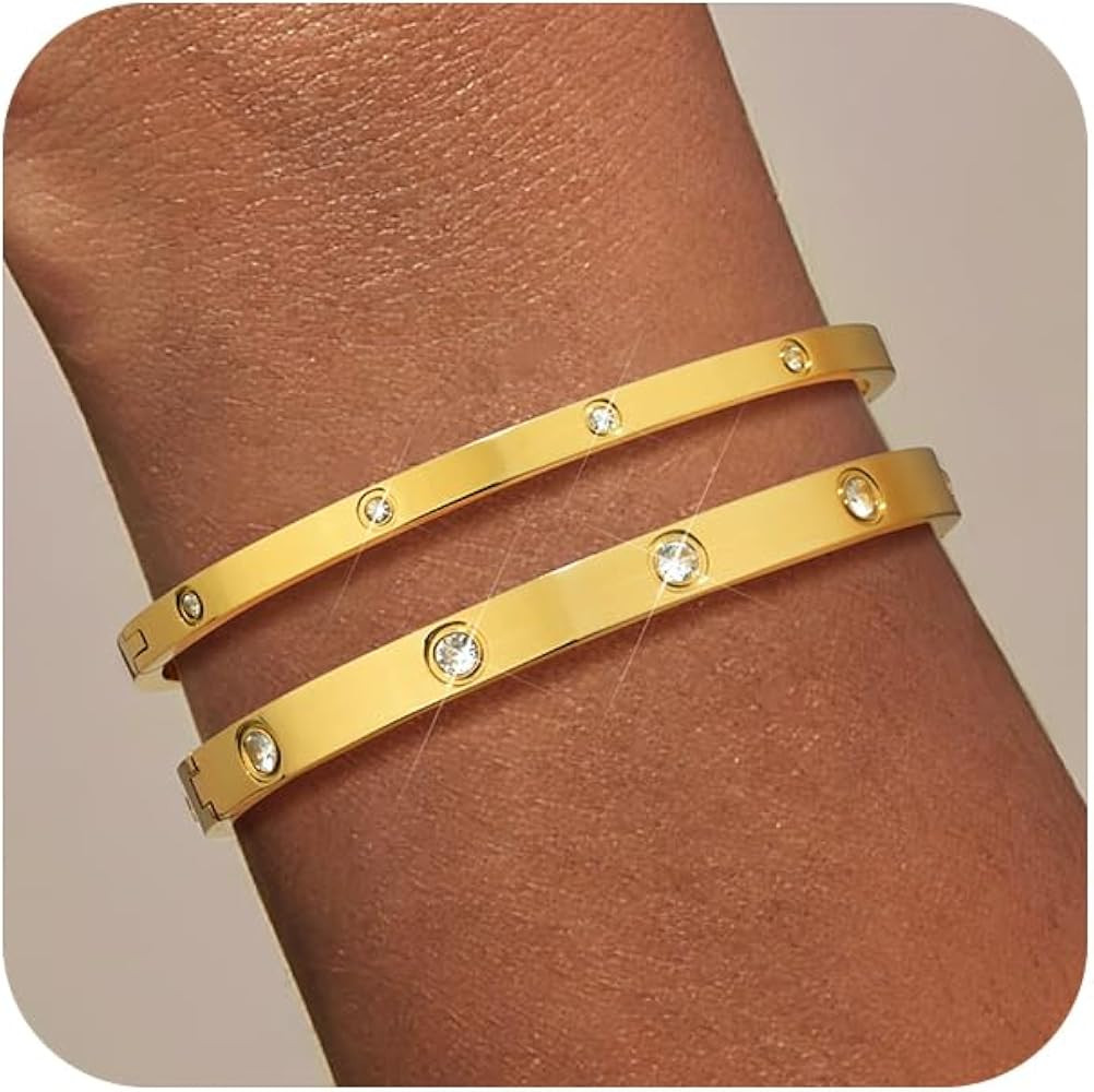 Howoo Gold Bangle Bracelets for Women 14K Zirconia Tennis Gold Bracelet Stack Jewelry Set Gifts f... | Amazon (US)