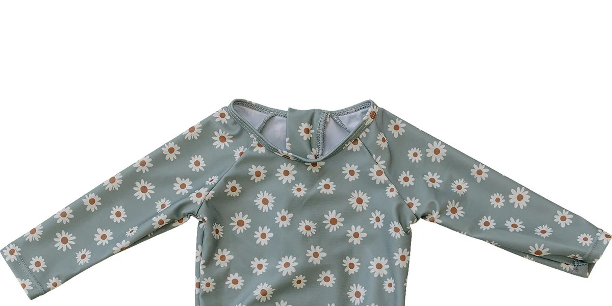 Light Green Daisy Long Sleeve One Piece | Mebie Baby