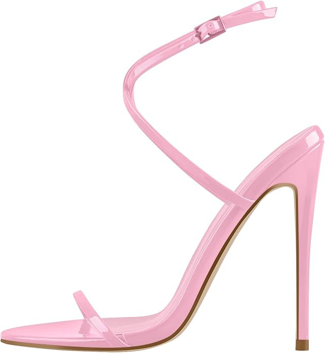 Strappy High Stiletto Heels, Ankle Strap Buckle Heeled Womens Sandals, Sexy Comfort Open Round To... | Amazon (US)
