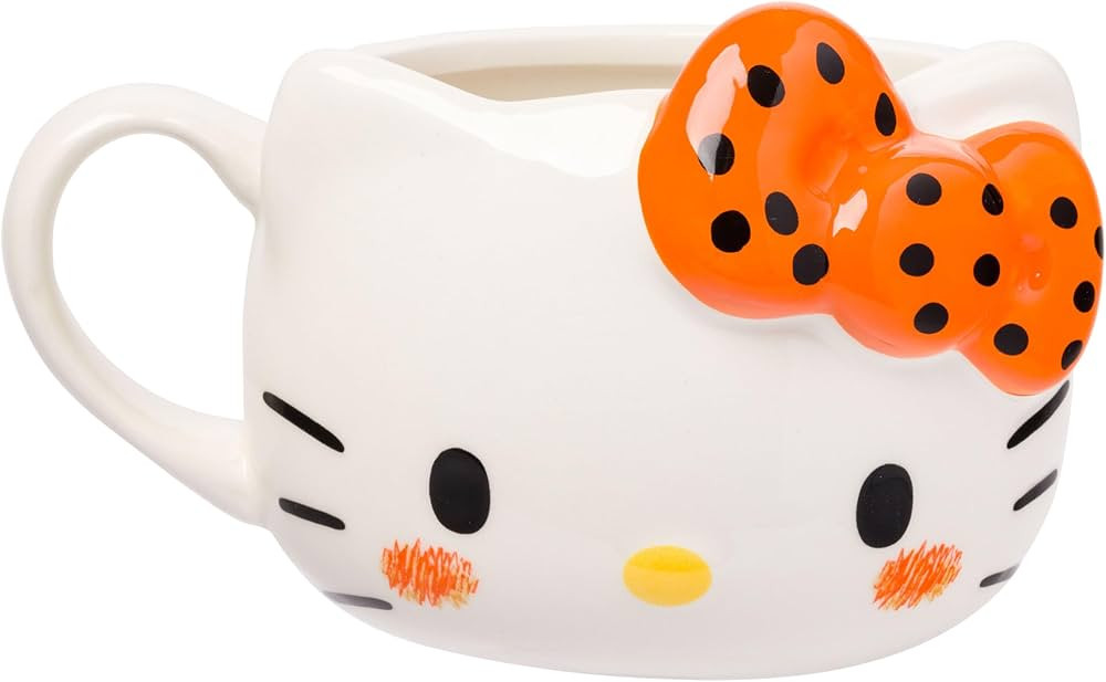 Silver Buffalo Sanrio Hello Kitty Halloween Orange and Black Bow Ceramic 3D Sculpted Mug, 20 Ounc... | Amazon (US)