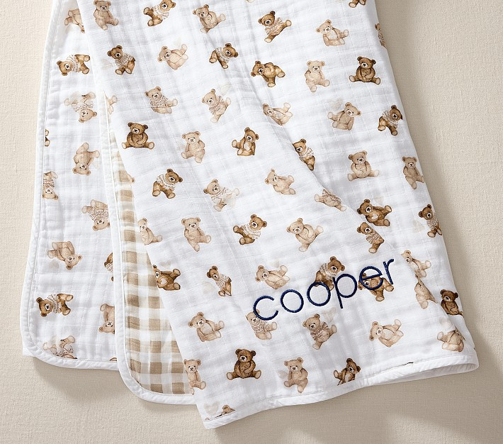 Teddy Bear Oversized Organic Muslin Baby Blanket | Pottery Barn Kids