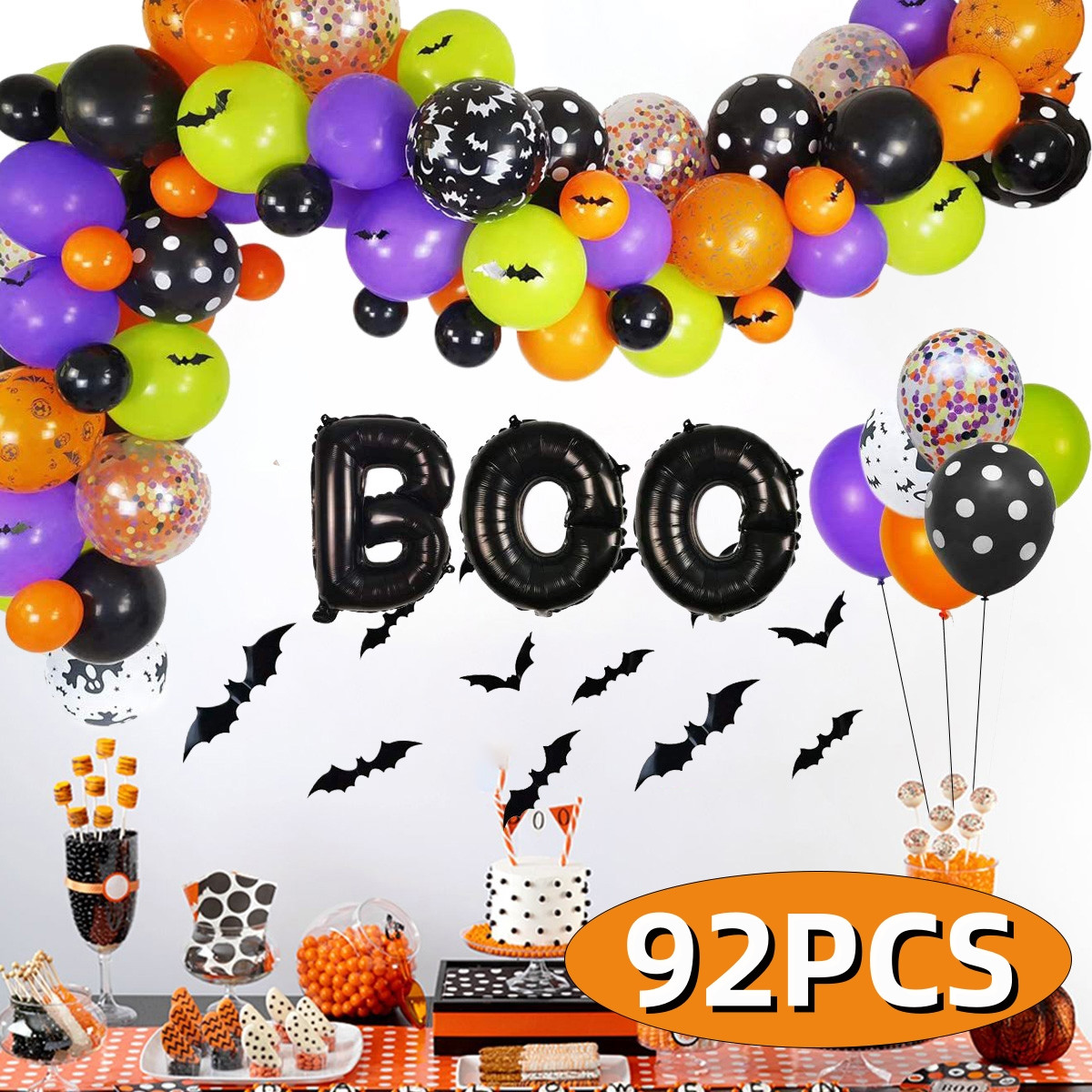 Halloween Balloons, Latex Arch Garland Kit With BOO Foil Confetti Balloons Bat Decoration Set for... | Walmart (US)