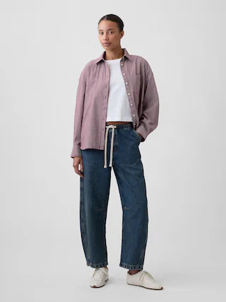 Mid Rise SuperSoft Pull-On Barrel Jeans | Gap Factory