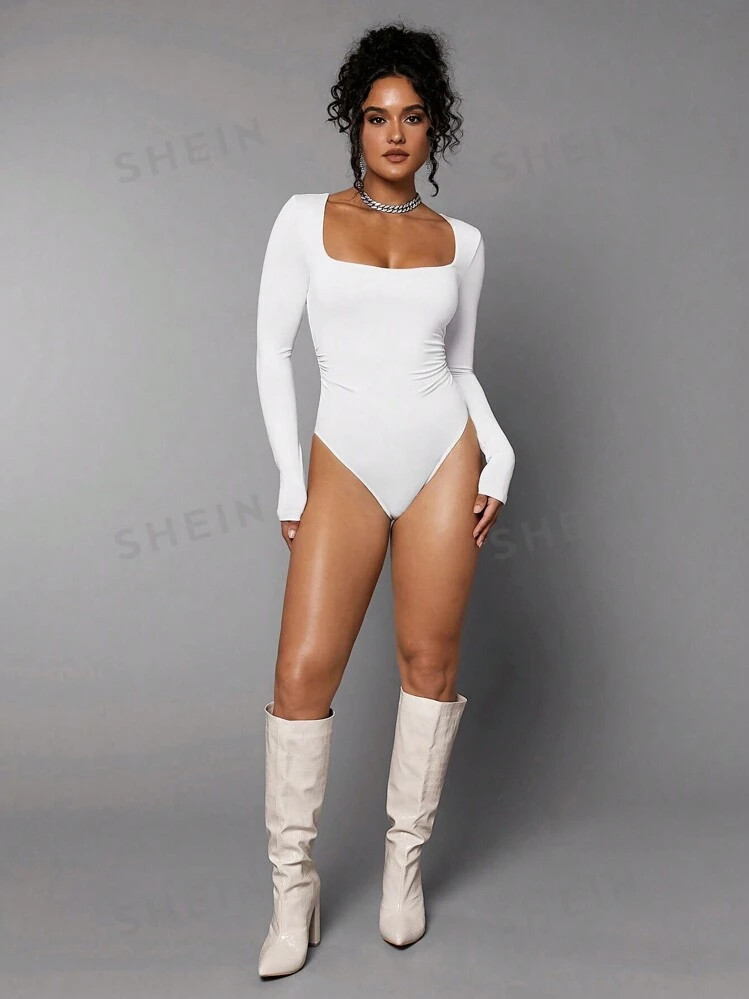 Silquee Women's Square Neck Long Sleeve Bodysuit | SHEIN
