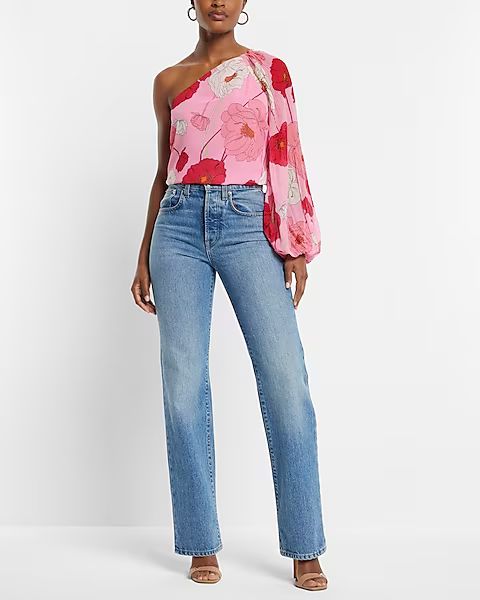 Floral Print One Shoulder Pleated Top | Express