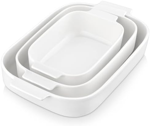 MALACASA Casserole Dishes for Oven, Ceramic Baking Dishes Set of 3, Rectangular Lasagna Pan Deep ... | Amazon (US)
