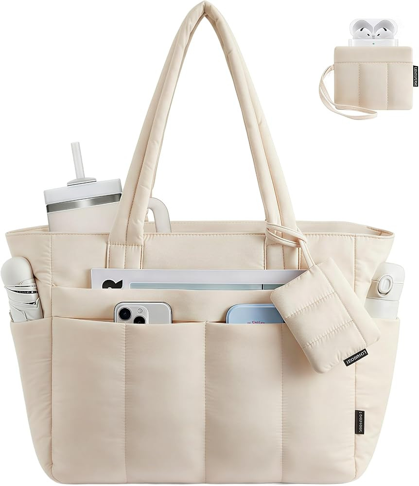 LOVEVOOK Bolsa de mano acolchada para mujer, bolsas de trabajo acolchadas con cremallera de 15.6 ... | Amazon (US)