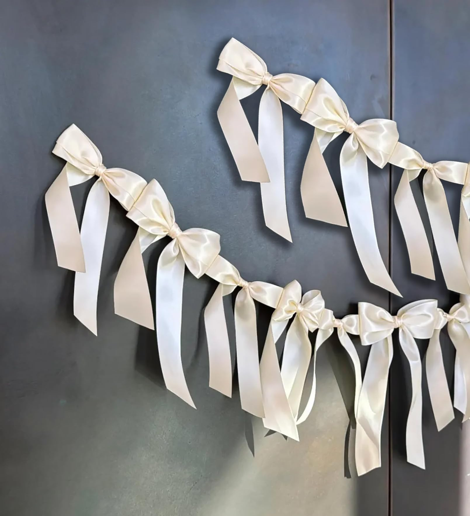 Ivory White Bow Garland Hanging Decorations, Pre-String Coquette Bow Garlands, 2Pcs Party Garland... | Amazon (US)